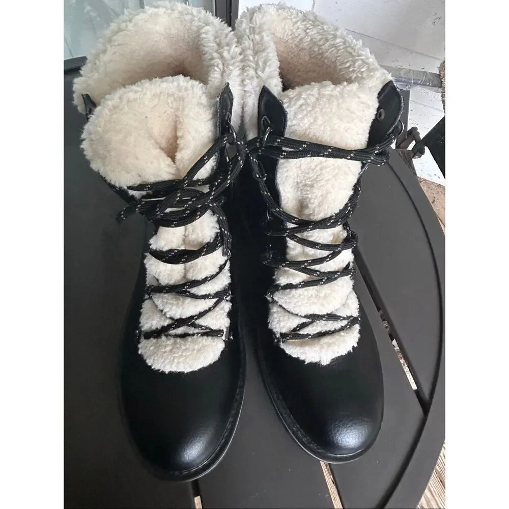 NWOB Tommy Hilfiger Ron 2 Faux Fur Lace Up Boots Black 10 M